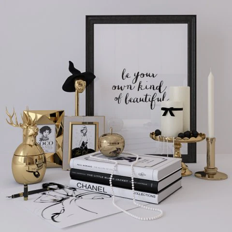 gold decor set 3D Model .c4d .max .obj .3ds .fbx .stl .blend