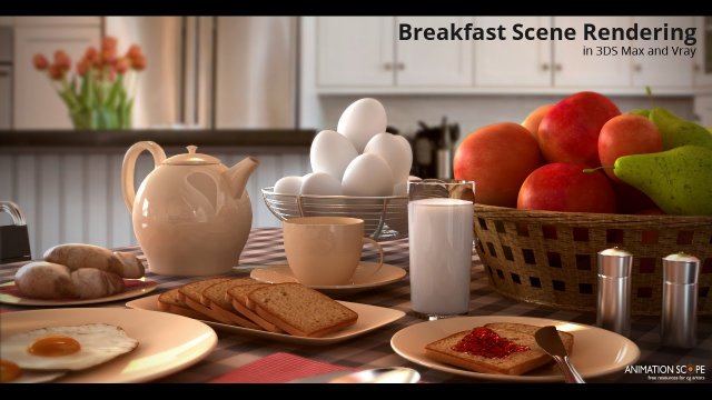 Rendering a breakfast scene in 3ds max hdri lighting in vray 
