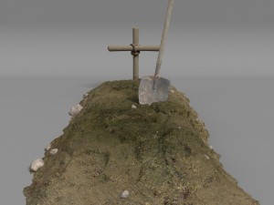 dirt grave with wood cross and shovel 3D Модель