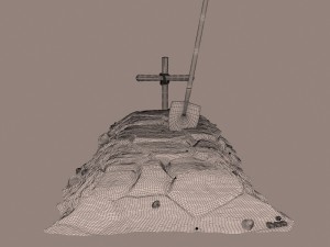 dirt grave with wood cross and shovel 3D Модель