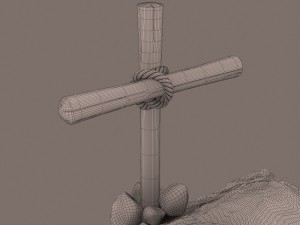 dirt grave with wood cross and shovel 3D Модель