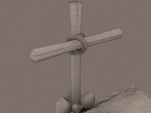 dirt grave with wood cross and shovel 3D Model