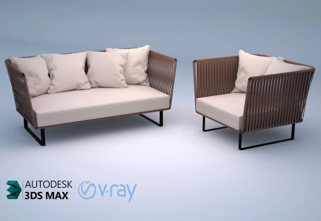 kettal bitta 2-seater sofa and club armchair 3D Model .c4d .max .obj .3ds .fbx .stl .blend 