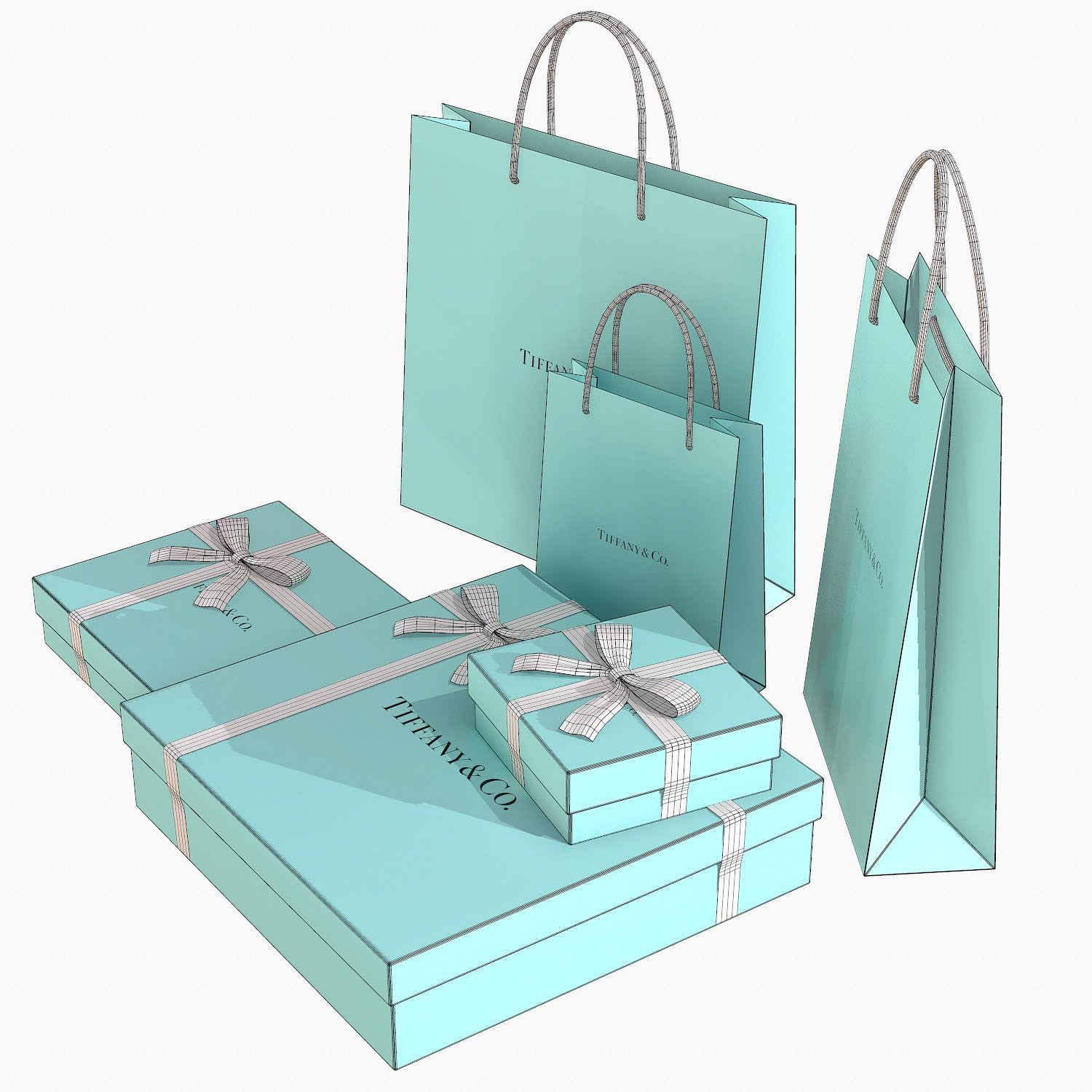 tiffany gift packaging boxes and paper bags 3D Model in Other 3DExport