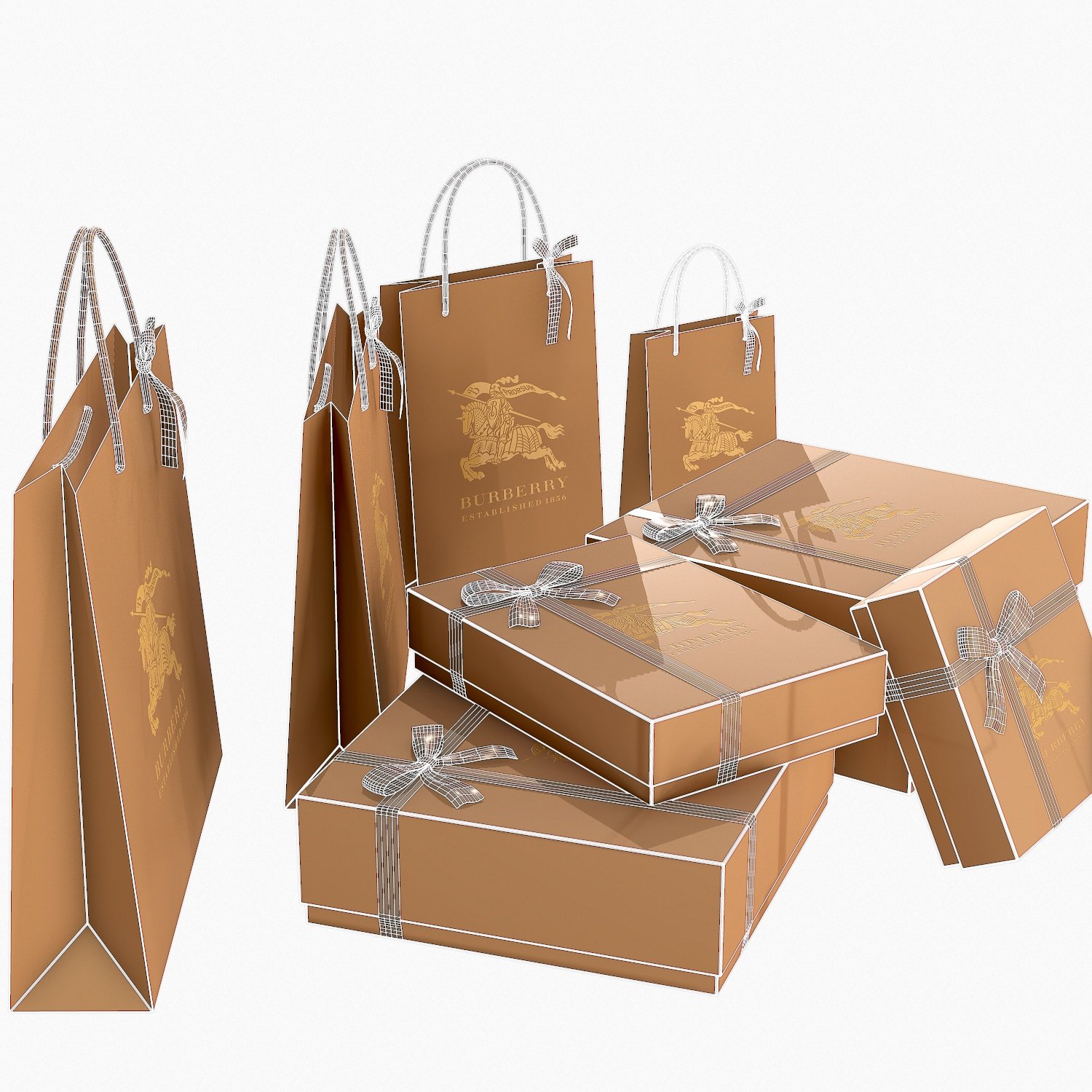 burberry gift packaging boxes and paper bags 3D Model in Other 3DExport