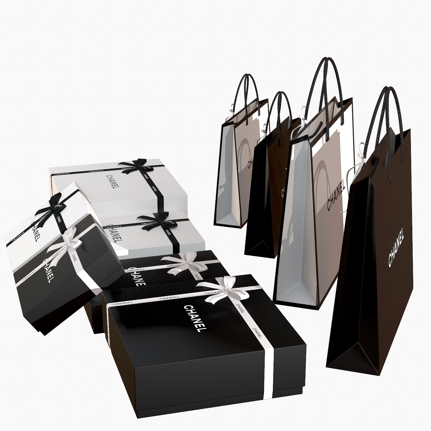 chanel gift packaging boxes and paper bags 3D Model in Other 3DExport