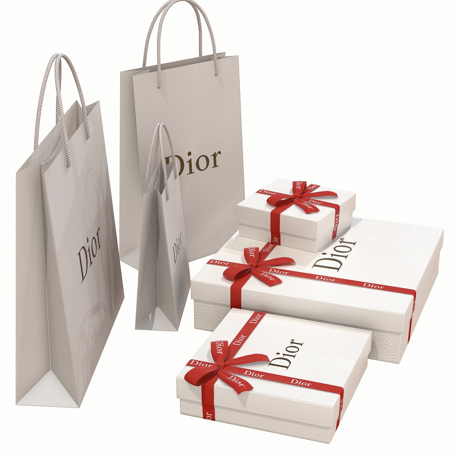 louis vuitton gift packaging boxes and paper bags Low-poly 3D Model