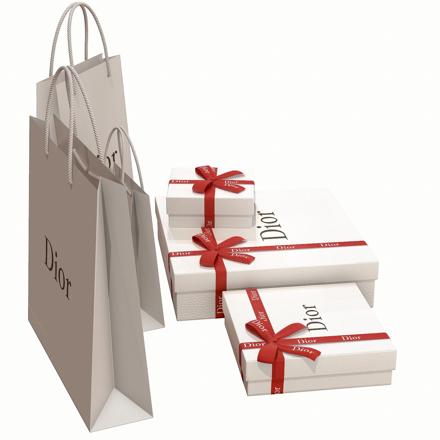 louis vuitton gift packaging boxes and paper bags 3D Model in
