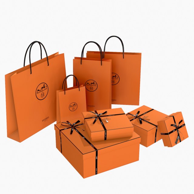 hermes gift packaging boxes and paper bags 3D Model in Other 3DExport