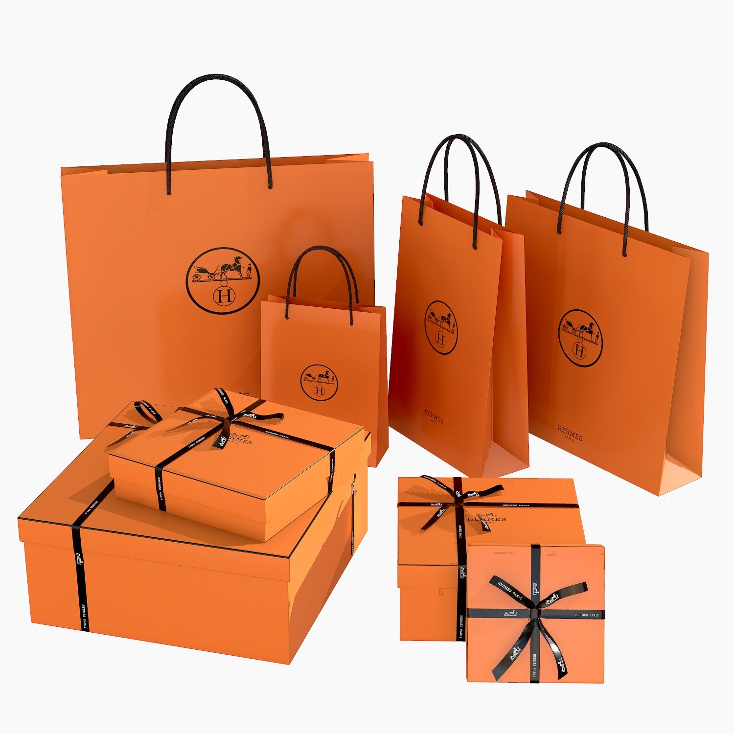 hermes gift packaging boxes and paper bags 3D Model in Other 3DExport
