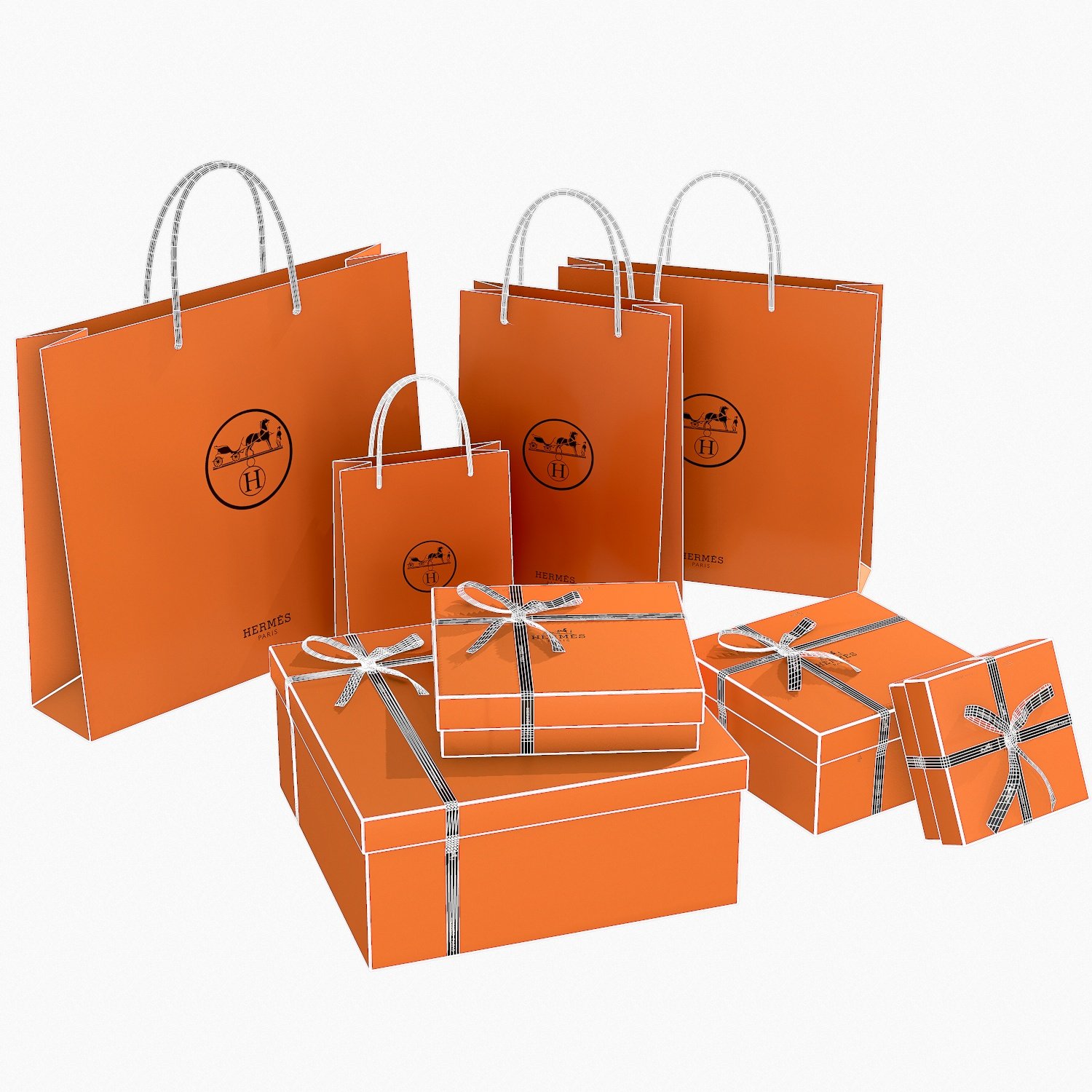 Hermes Gift Packaging Boxes and Paper Bags | 3D model