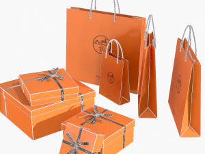 Gift packaging boxes and paper bags 3D Model