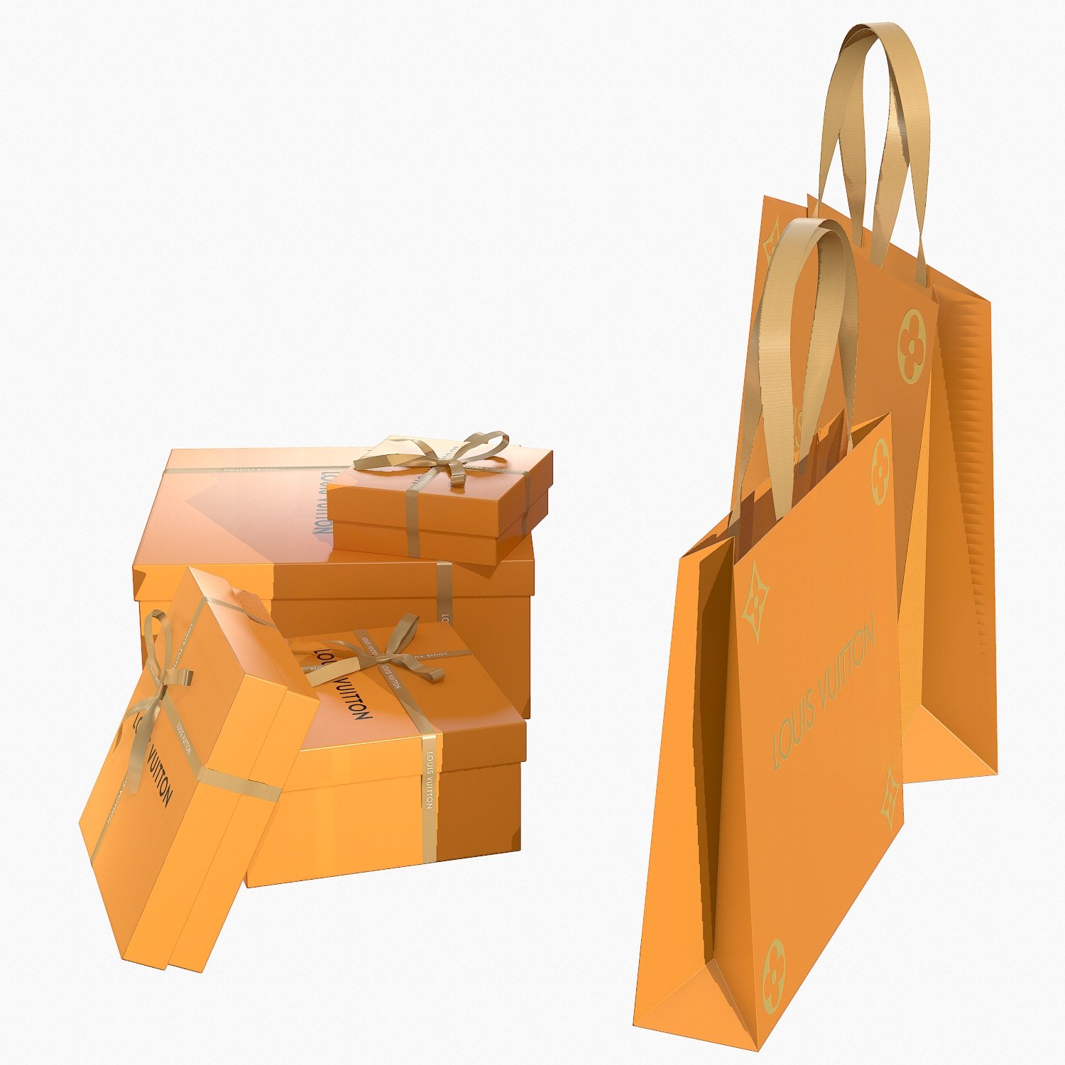 louis vuitton gift packaging boxes and paper bags 3D Model in Other 3DExport