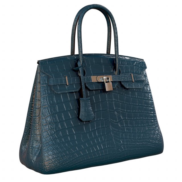 hermes birkin bag blue crocodile leather 3D Model in Clothing 3DExport