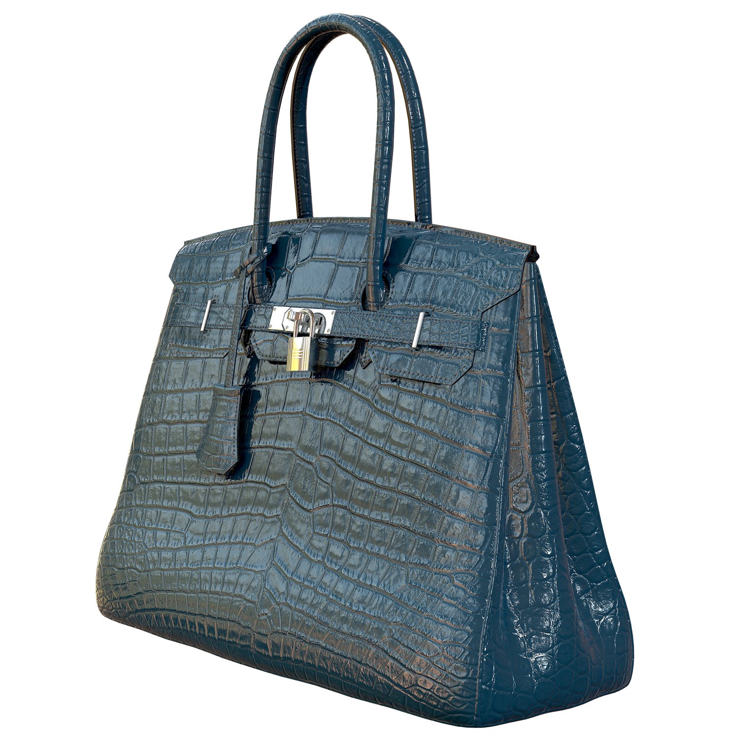 3D model Hermes Birkin Bag Blue Crocodile Leather VR / AR / low-poly
