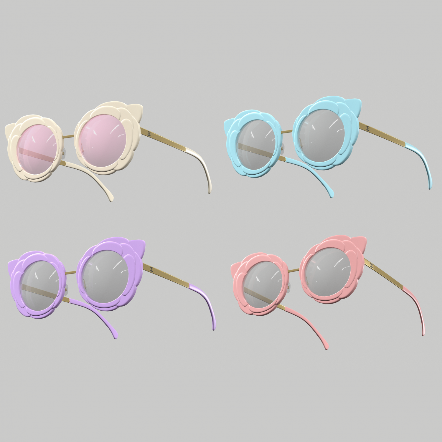 chanel sunglasses eyewear 4 colors Low-poly 3D Model