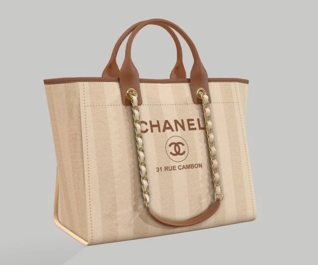 Canvas deauville tote shoper bag beige 3D Model .c4d .max .obj .3ds .fbx .stl .blend 