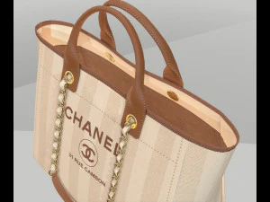 Canvas deauville tote shoper bag beige 3D Model