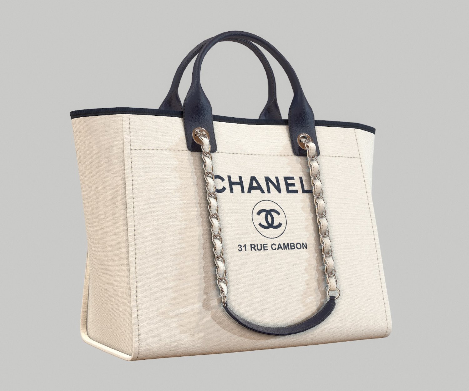 chanel canvas deauville tote shoper bag white 3D Model in Clothing
