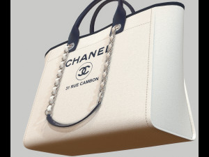 Canvas deauville tote shoper bag white 3D Model