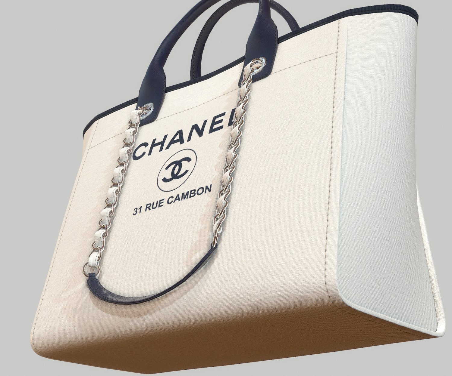 chanel canvas deauville tote shoper bag white 3D Model in Clothing