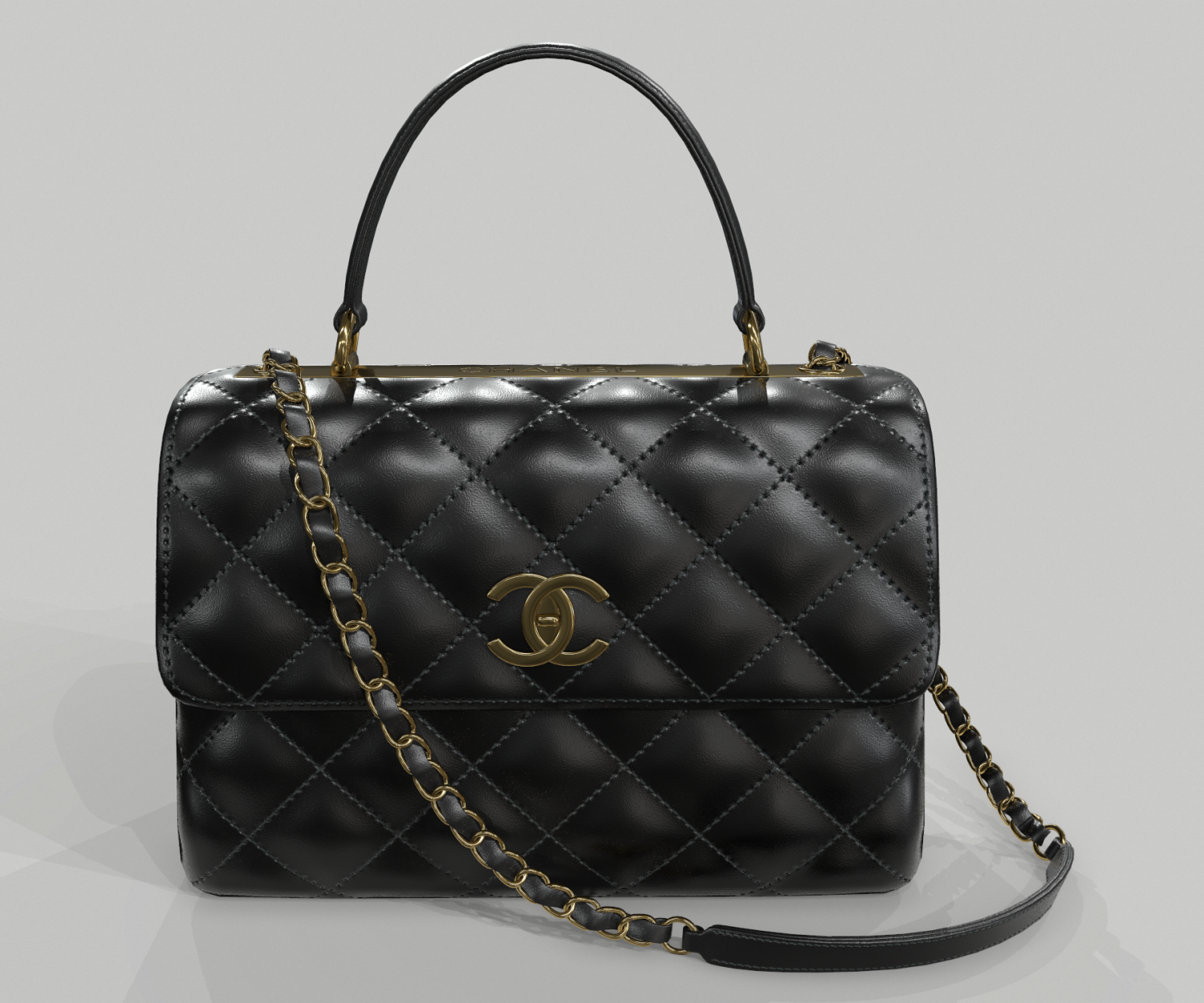 Chanel Black Lambskin Chevron Quilted Trendy CC Top Handle Flap Bag, myGemma