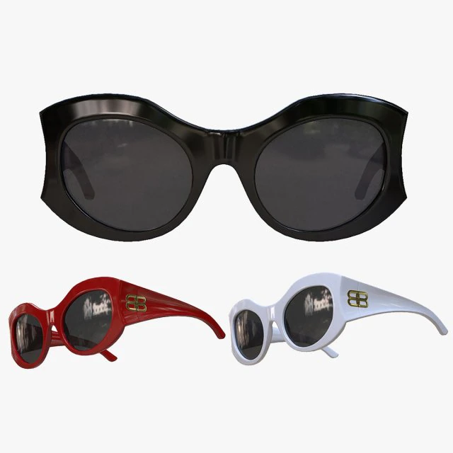 Balenciaga Hourglass Round Sunglasses 3D Model .c4d .max .obj .3ds .fbx .stl .blend