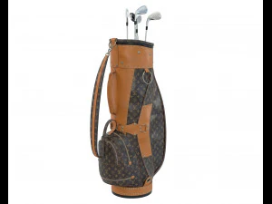 Vintage Monogramm Golftasche mit Schl&auml;gern 3D Modell