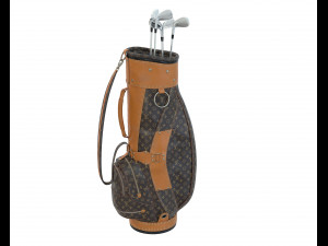 Vintage Monogram Golf Bag with Clubs 3D Model