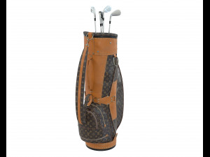 Vintage Monogram Golf Bag with Clubs 3D Model