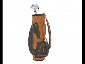 Vintage Monogram Golf Bag with Clubs 3D Model