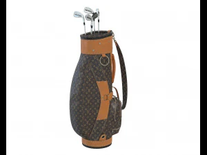 Vintage Monogram Golf Bag with Clubs 3D Model
