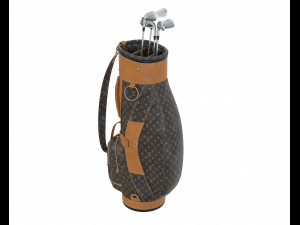 Vintage Monogram Golf Bag with Clubs 3D Model