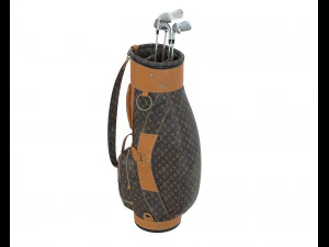 Vintage Monogram Golf Bag with Clubs 3D Model