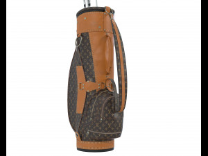 Vintage Monogram Golf Bag with Clubs 3D Model
