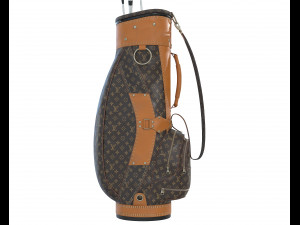 Vintage Monogram Golf Bag with Clubs 3D Model