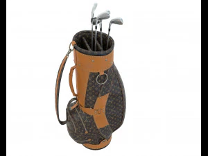 Vintage Monogram Golf Bag with Clubs 3D Model