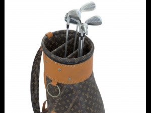 Vintage Monogram Golf Bag with Clubs 3D Model