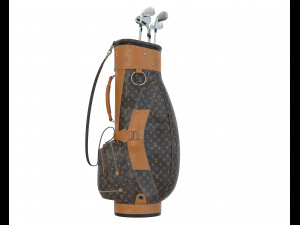Vintage Monogram Golf Bag with Clubs 3D Model