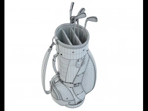 Vintage Monogram Golf Bag with Clubs 3D Model