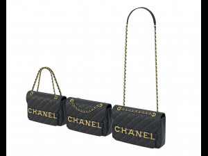Front Logo Flap Bag Black 3D Model