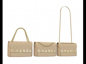 Front Logo Flap Bag Cream 3D Model