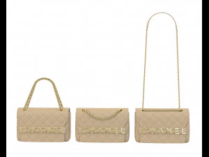 Front Logo Flap Bag Cream 3D Model