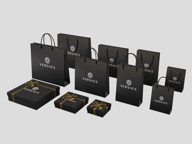 Versace Gift Packaging Boxes and Paper Bags 3D Model .c4d .max .obj .3ds .fbx .lwo .lw .lws