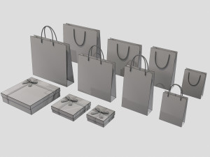Gift Packaging Boxes and Paper Bags Model 3D