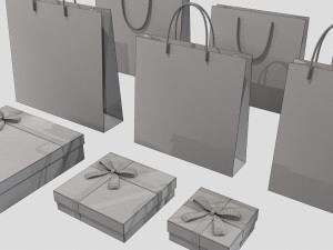 Gift Packaging Boxes and Paper Bags Model 3D