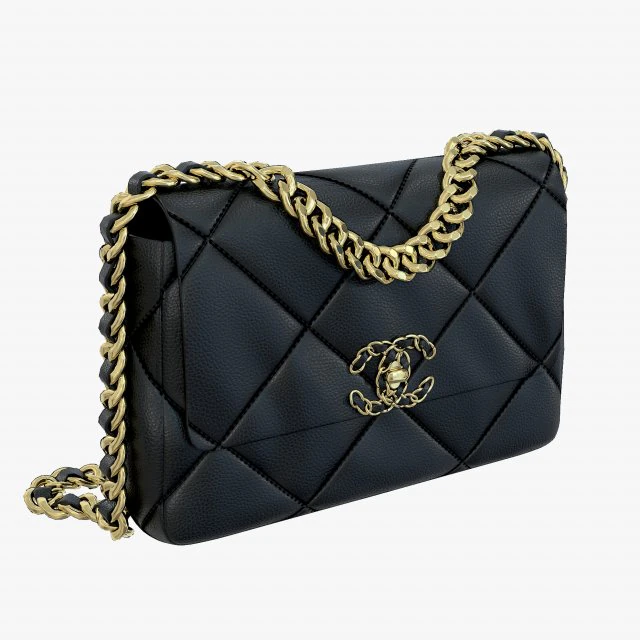 19 Bag Black Leather 3D Model .c4d .max .obj .3ds .fbx .stl .blend