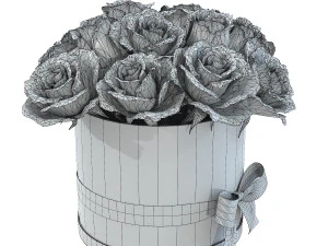 Caixa de buqu&ecirc; de rosas vermelhas com la&ccedil;o Modelo 3D