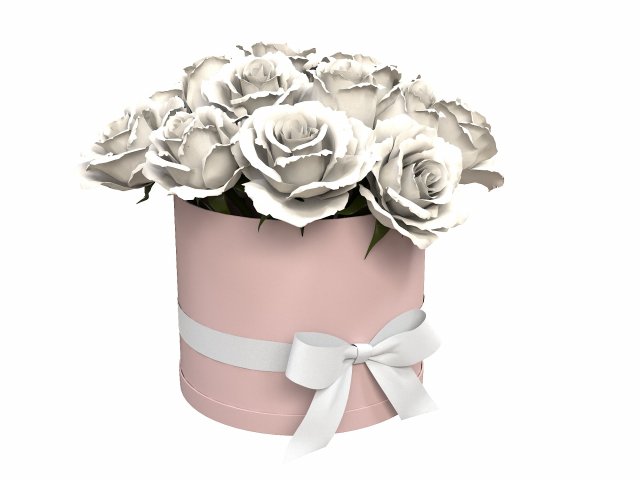 White Rose Bouquet Box with a Bow Modello 3D .c4d .max .obj .3ds .fbx .stl .blend 