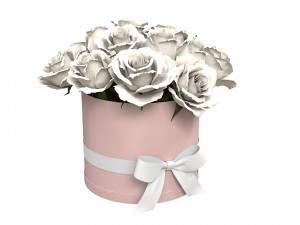 White Rose Bouquet Box with a Bow 3D मॉडल